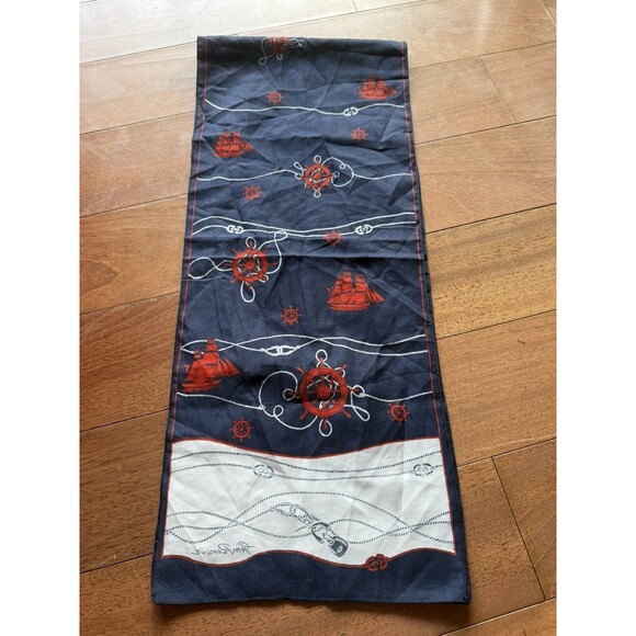 Gim Renoir Nautical Rectangle Scarf 55” x 11” Blue White Red - Picture 5 of 8